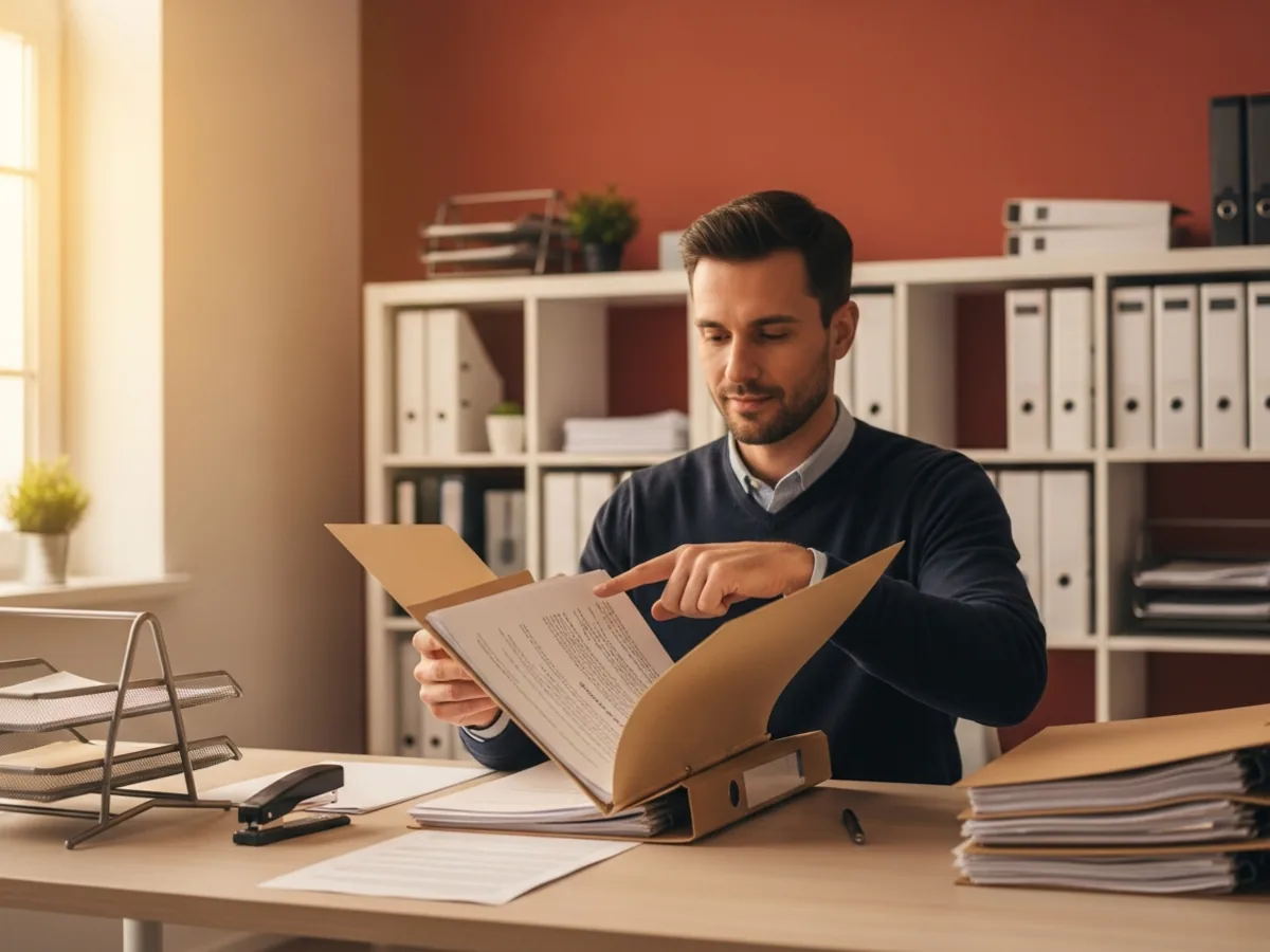 Documentos administrativos organizados en una carpeta
